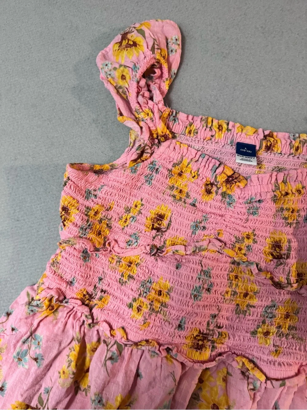 Old Navy Girls Pink Floral Sunflower Smocked Dress 10/12